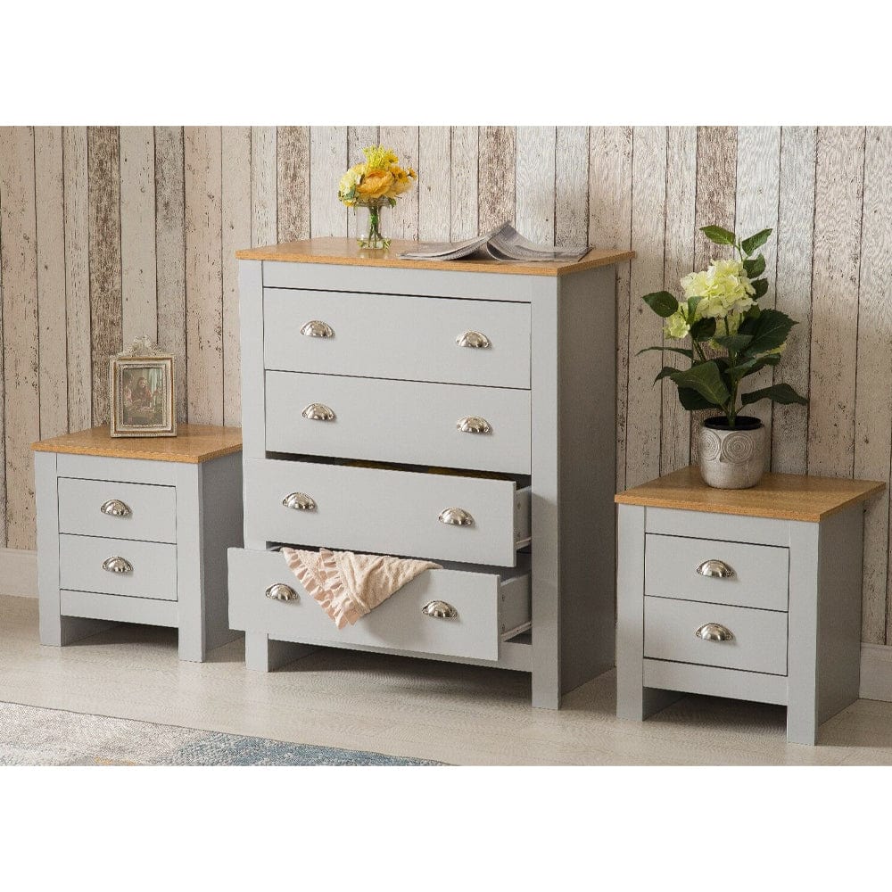 Heritage 3 Piece Bedroom Set In Grey Bedside Chest - Furniture Maxi