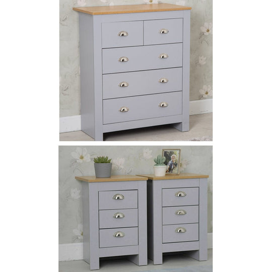 Heritage 3 Piece Tall Chest and Bedside Tables Set In Grey