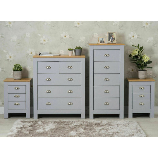 Heritage Grey Four Piece Bedroom Set Chests and Bedsides