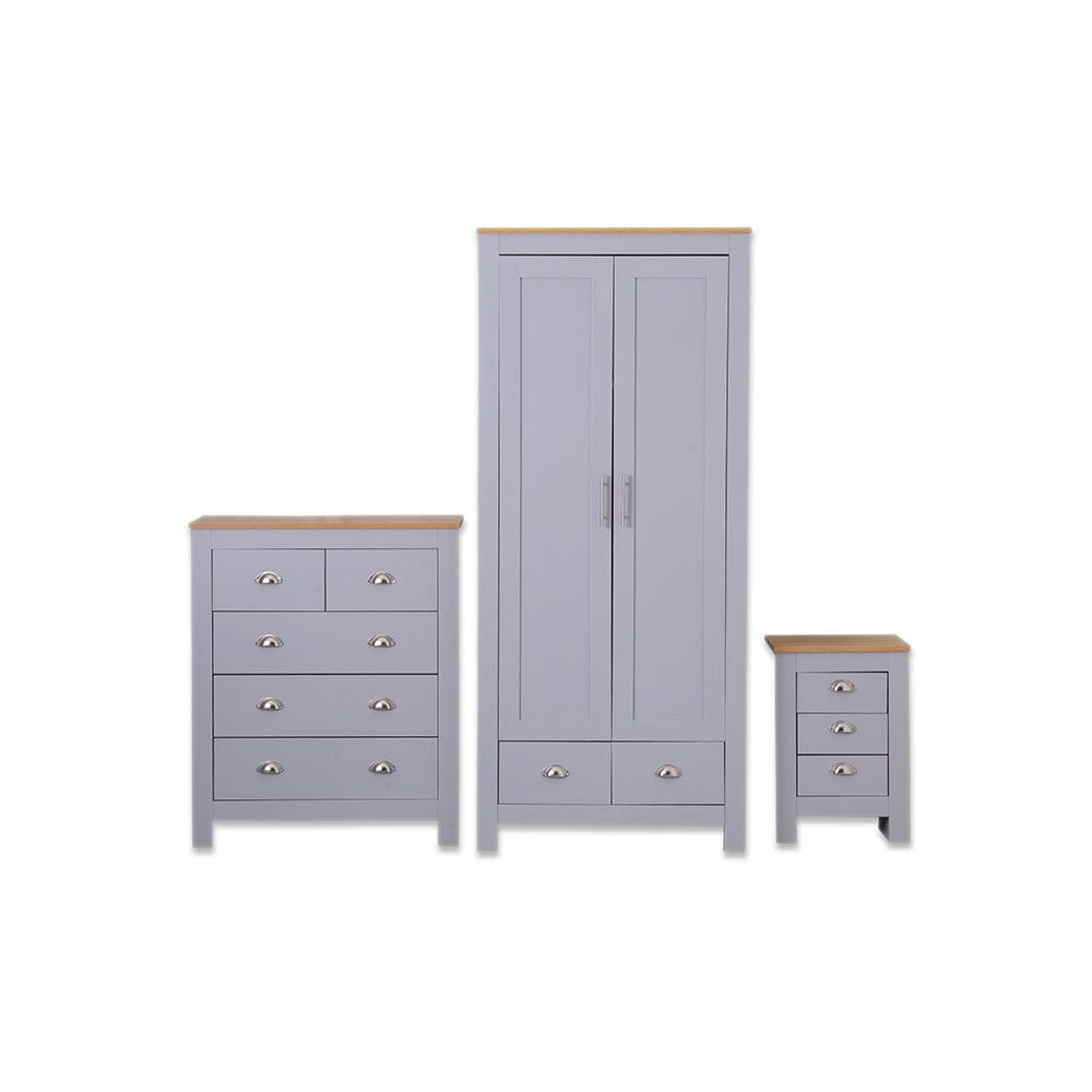 Heritage Set of Three Bedroom Piece with Grey and Oak Finish, Bedroom Furniture, Furniture Maxi, Furniture Maxi