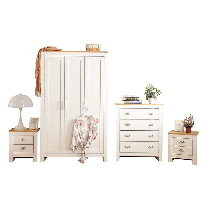 4 Piece Heritage Bedroom Furniture Set Wardrobe Chest Bedside Table - White/Oak, Bedroom Furniture, Furniture Maxi, Furniture Maxi