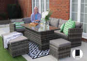 Rosen Rattan Garden Furniture 9 Seater Corner Sofa Rising Table & Storage Bench Sets in Grey