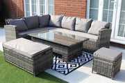 Rosen Rattan Garden Furniture 9 Seater Corner Sofa Rising Table & Storage Bench Sets in Grey