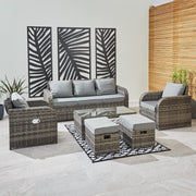 Lotus 7 Seater Rattan Garden Recliner Cube Sofa Set In Grey