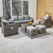 Lotus 7 Seater Rattan Garden Recliner Cube Sofa Set In Grey
