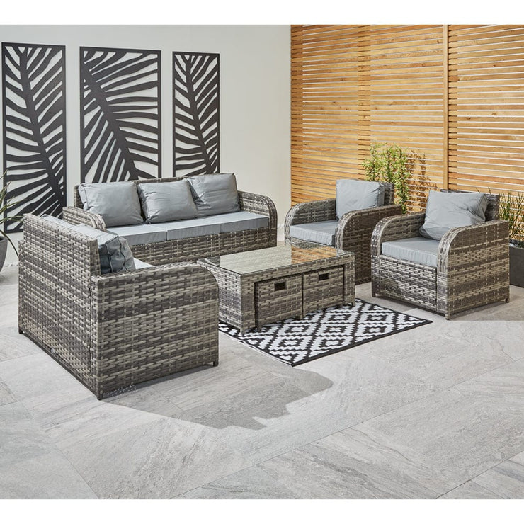 Lotus 9 Seater Rattan Garden Furniture Recliner Cube Sofa Set In Grey