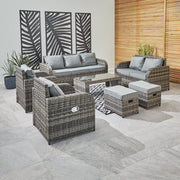 Lotus 9 Seater Rattan Garden Furniture Recliner Cube Sofa Set In Grey