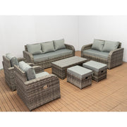 Lotus 9 Seater Rattan Garden Furniture Recliner Cube Sofa Set In Grey