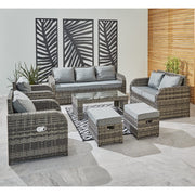 Lotus 9 Seater Rattan Garden Furniture Recliner Cube Sofa Set In Grey