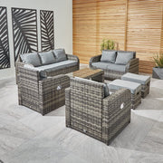 Lotus 9 Seater Rattan Garden Furniture Recliner Cube Sofa Set In Grey