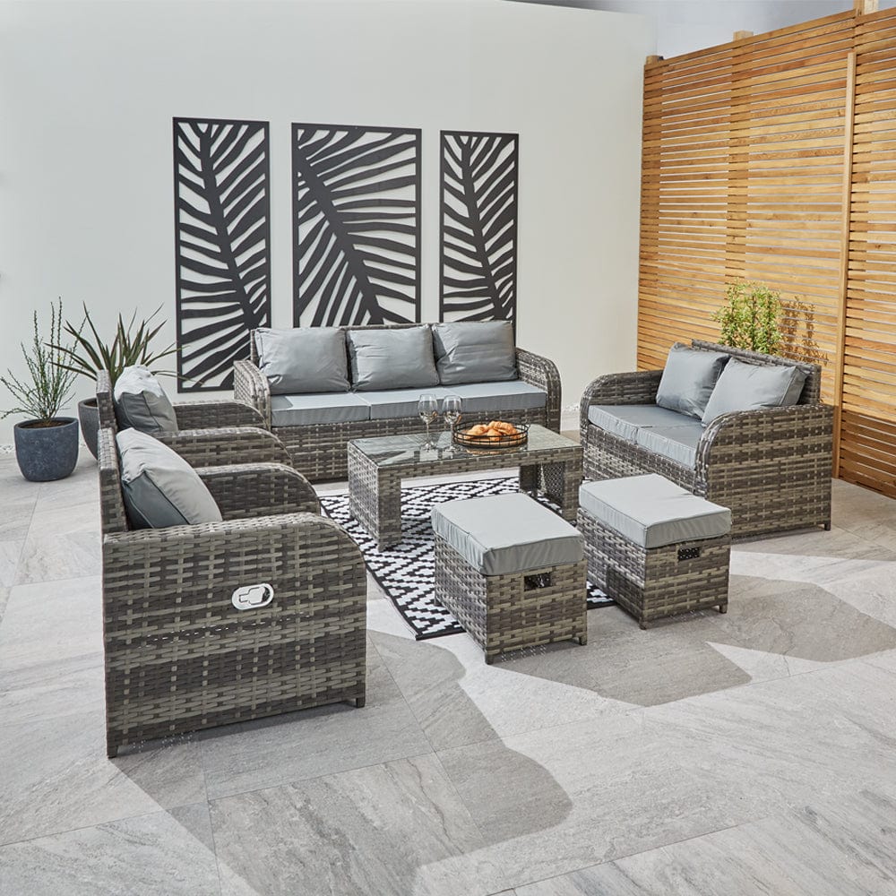 Lotus 9 Seater Rattan Garden Furniture Recliner Cube Sofa Set with Fire Pit Option