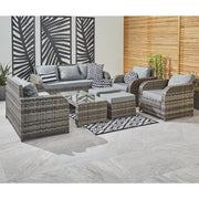 Lotus 9 Seater Rattan Garden Furniture Recliner Cube Sofa Set In Grey