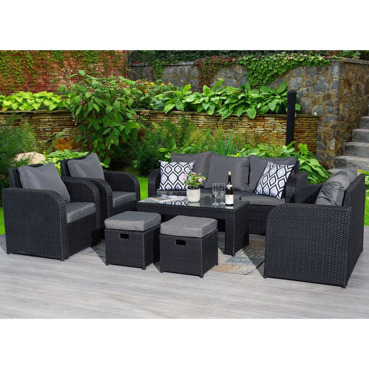 Lotus 9 Seater Rattan Garden Furniture Cube Set In Black, Garden Furniture, Furniture Maxi, Furniture Maxi