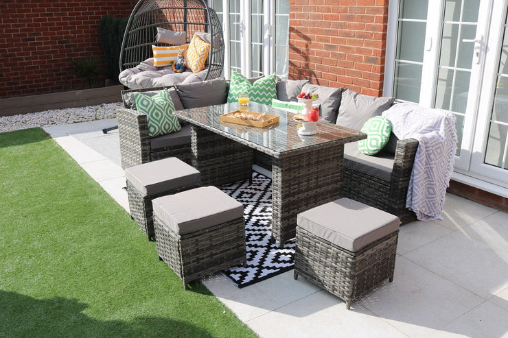 Rosen 9 Seater Rattan Corner Sofa Garden Furniture Dining Set In Grey