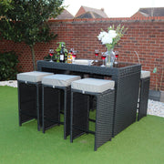 Eton Rattan Garden 6 Seater Bar Table and Stool Set in Black with rain cover option