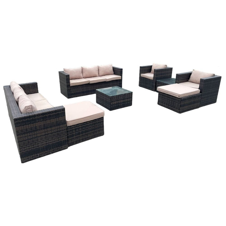 Vancouver 10 Seater Rattan Garden Furniture Set In Brown with rain cover