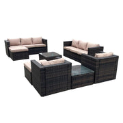 Vancouver 10 Seater Rattan Garden Furniture Set In Brown with rain cover