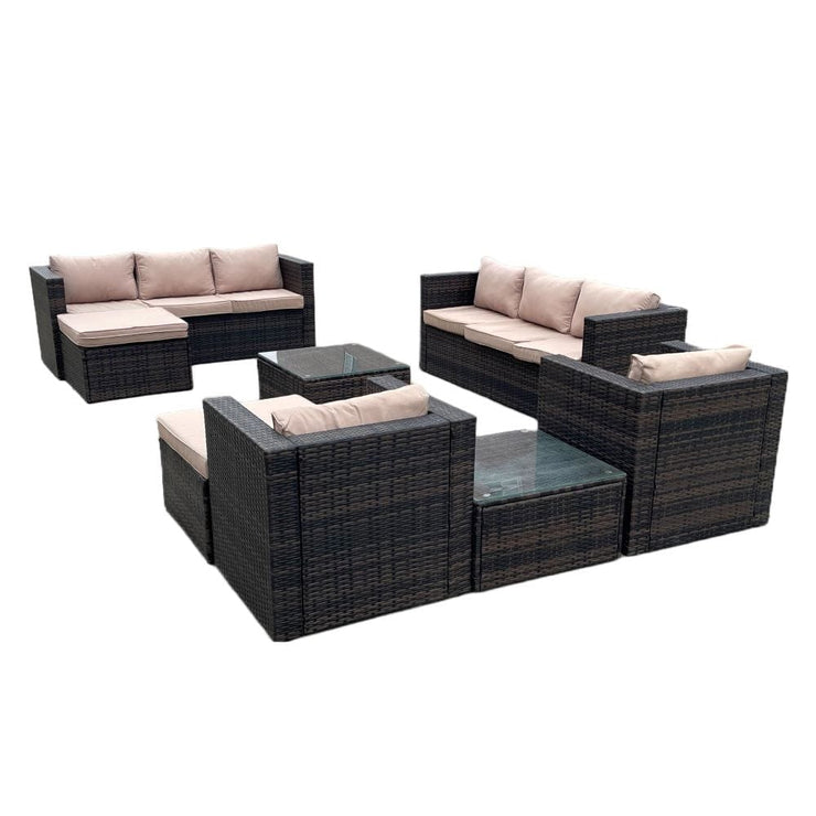 Vancouver 10 Seater Rattan Garden Furniture Set In Brown with rain cover