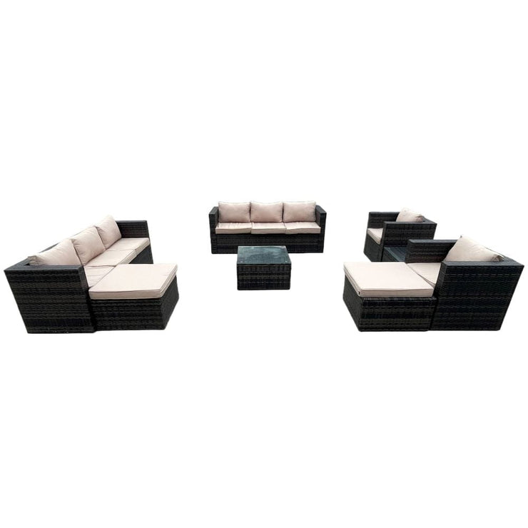 Vancouver 10 Seater Rattan Garden Furniture Set In Brown with rain cover