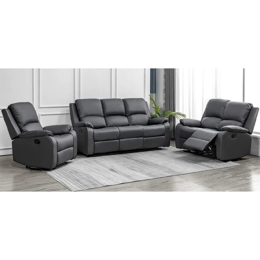 Palermo 3 2 1 Grey Leather Electric Or Manual Recliner Sofa Set