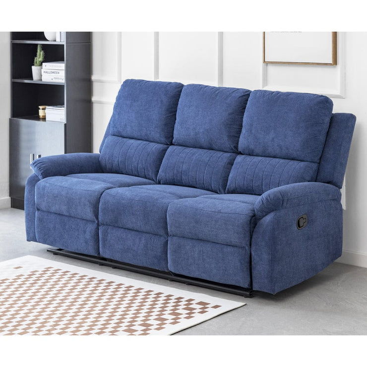 Pancho 3 Seater Blue Fabric Recliner Sofa