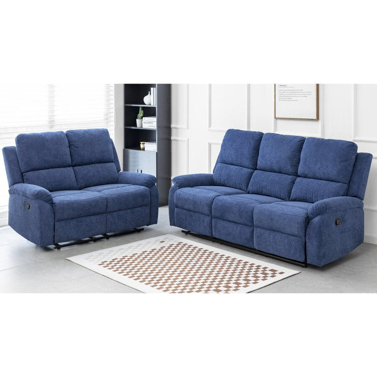 Pancho 3 2 Blue Fabric Recliner Sofa Set