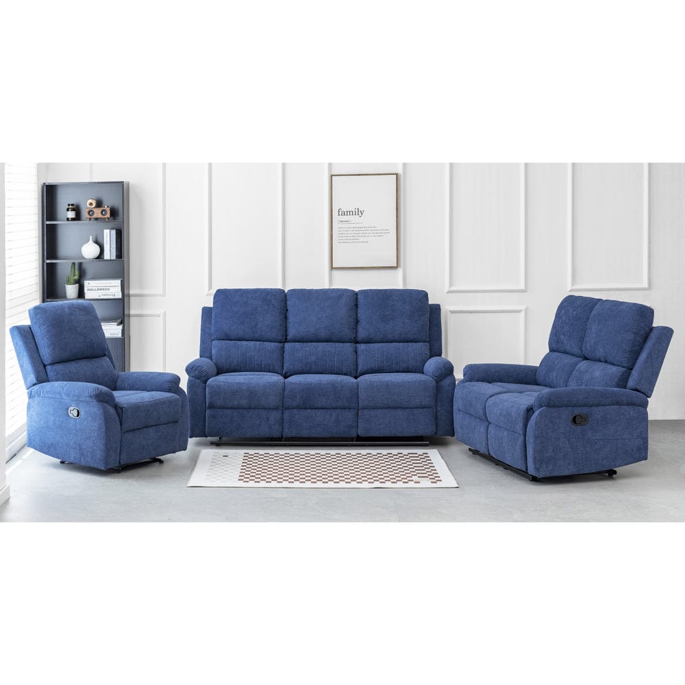 Pancho 3 2 1 Blue Fabric Recliner Sofa Set
