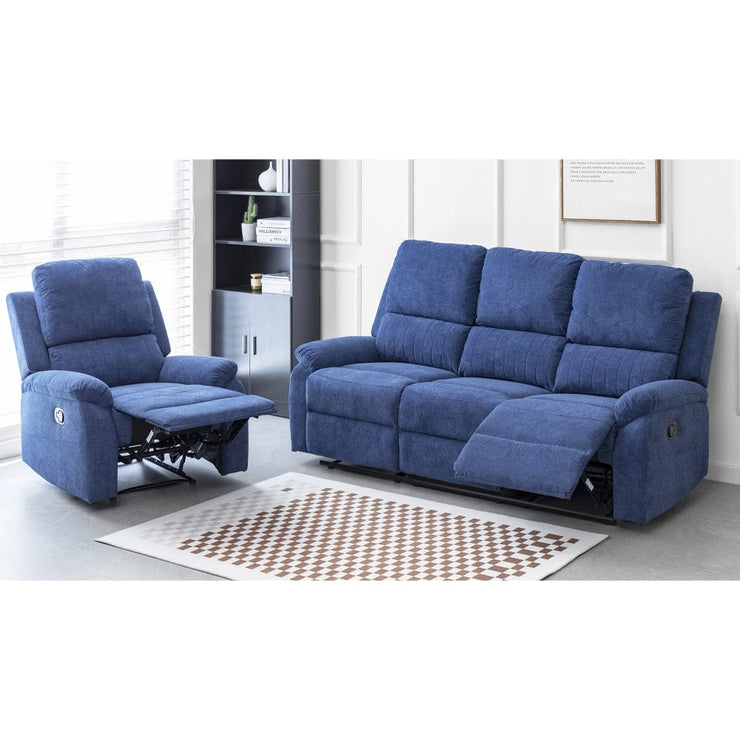 Pancho Blue Fabric Recliner Armchair and 3 Seater Sofa Set