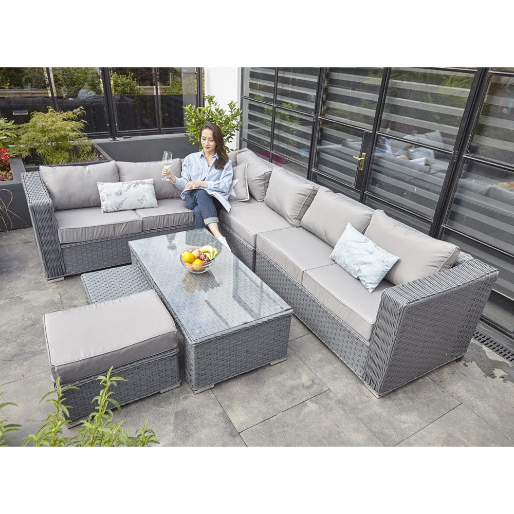 Papaver 8 Seater Rattan Furniture Garden Sofa Set In Grey, Garden Furniture, Furniture Maxi, Furniture Maxi