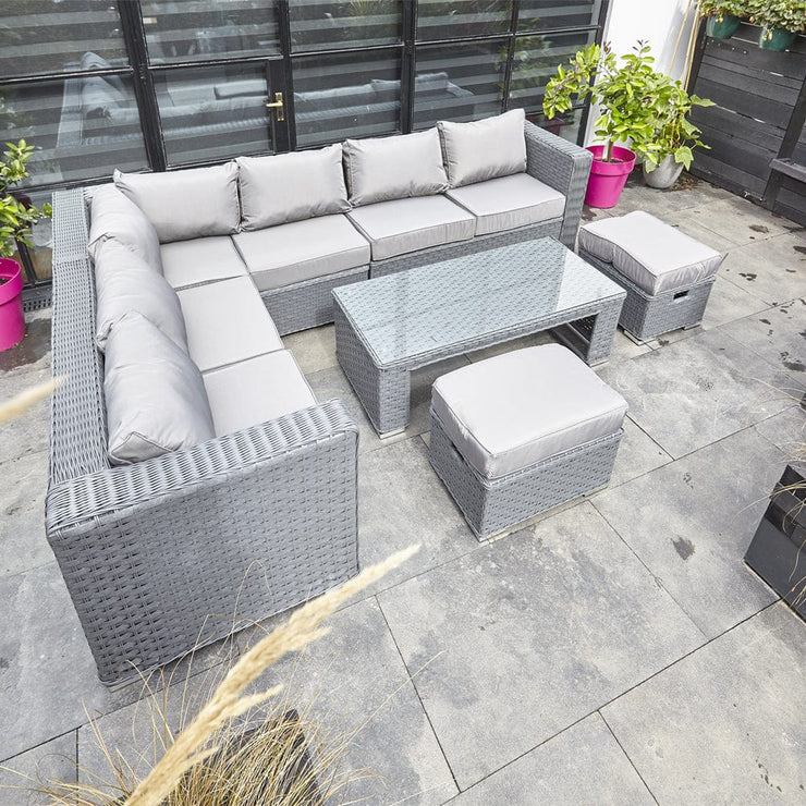 Papaver 8 Seater Rattan Furniture Garden Sofa Set In Grey, Garden Furniture, Furniture Maxi, Furniture Maxi