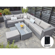 Papaver 8 Seater Rattan Furniture Garden Sofa Set In Grey