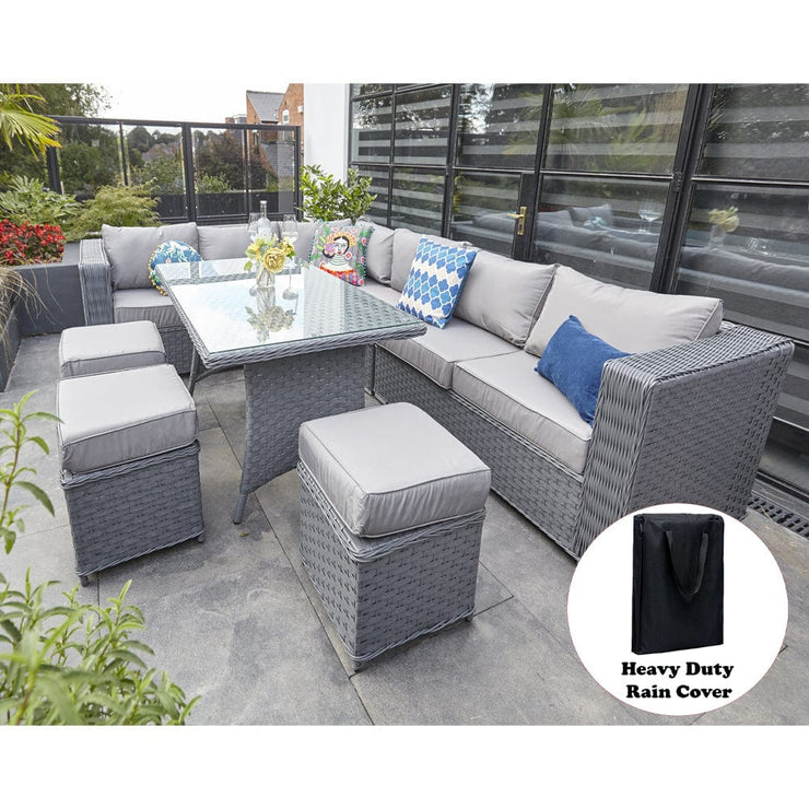 Papaver 9 Seater Rattan Garden Dining Set In Grey