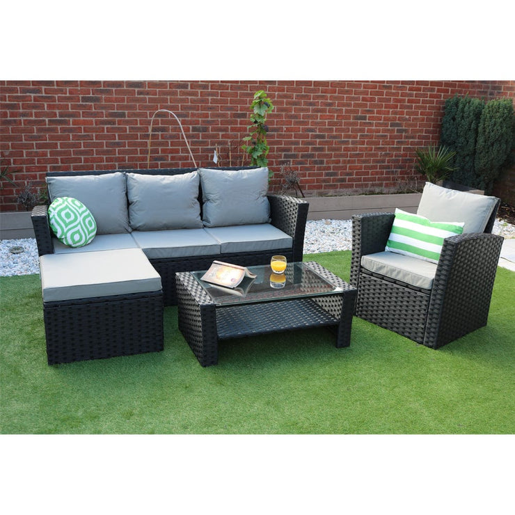 Rosen 5 Seater Rattan Garden Furniture Set In Black with rain cover option