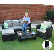 Rosen 5 Seater Rattan Garden Furniture Set In Black with rain cover option