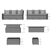 Rosen Rattan Garden Furniture 9 Seater Corner Sofa Rising Table & Storage Bench Sets in Grey