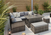 Rosen Rattan Garden Furniture 9 Seater Corner Sofa Rising Table & Storage Bench Sets in Grey