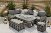 Rosen Rattan Garden Furniture 9 Seater Corner Sofa Rising Table & Storage Bench Sets in Grey
