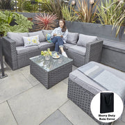 Vancouver 6 Seater Modular Rattan Sofa Set In Black