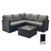Rosen 5 Seater Corner Rattan Garden Furniture Sofa Sets with Rain Cover In Balck Or Grey