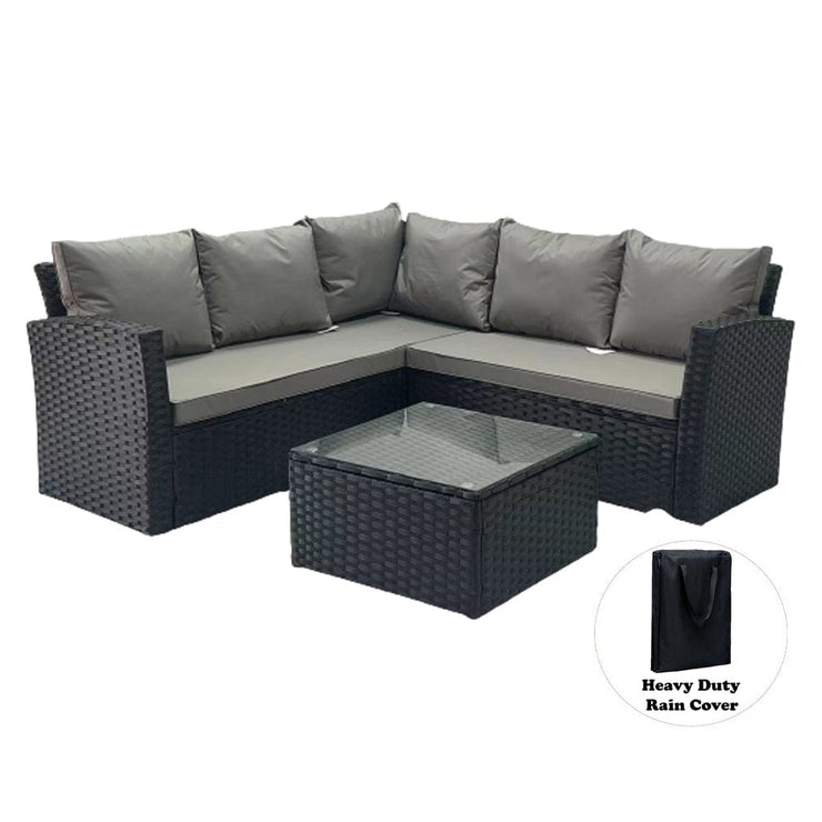 Rosen 5 Seater Black Corner Rattan Garden Furniture Sofa Sets with Rain Cover