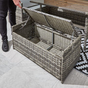 Rosen 9 Seater Rattan Garden Dining Set With Storage Bench In Grey