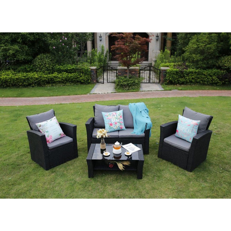 Rosen 4 Seater Rattan Garden Furniture Set In Black, Garden Furniture, Furniture Maxi, Furniture Maxi