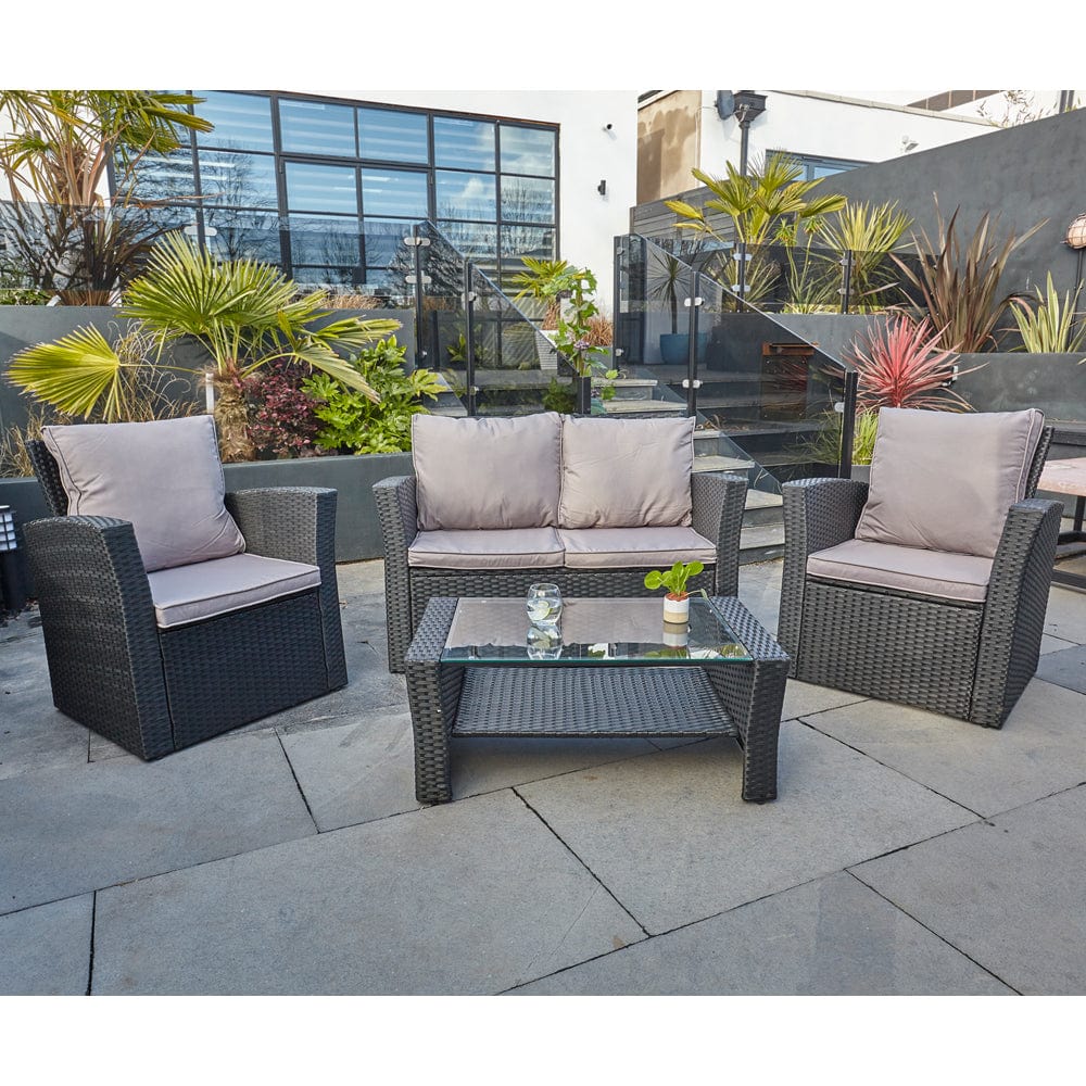Rosen 4 Seater Rattan Garden Furniture Set In Black