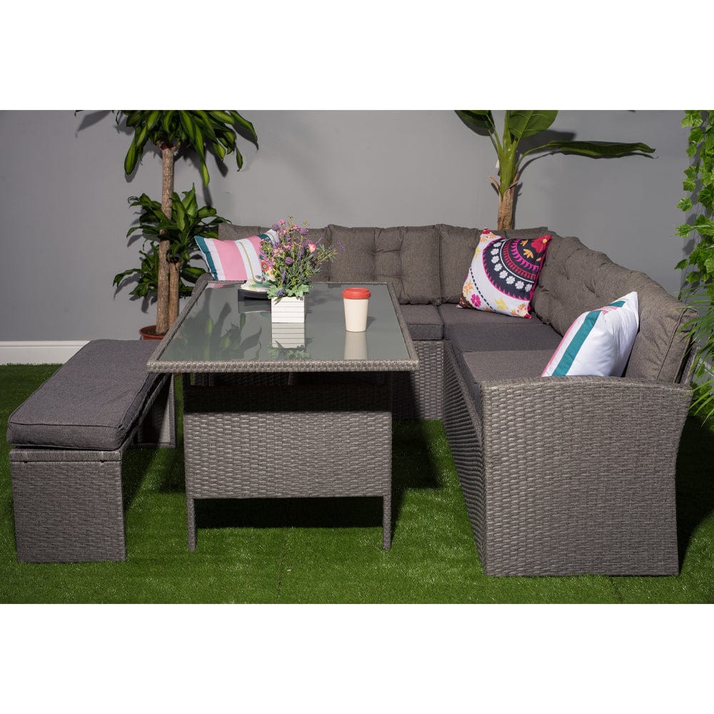 Rosen Dark Grey 8 Seater Rattan Corner Garden Sofa Set, Garden Furniture, Furniture Maxi, Furniture Maxi