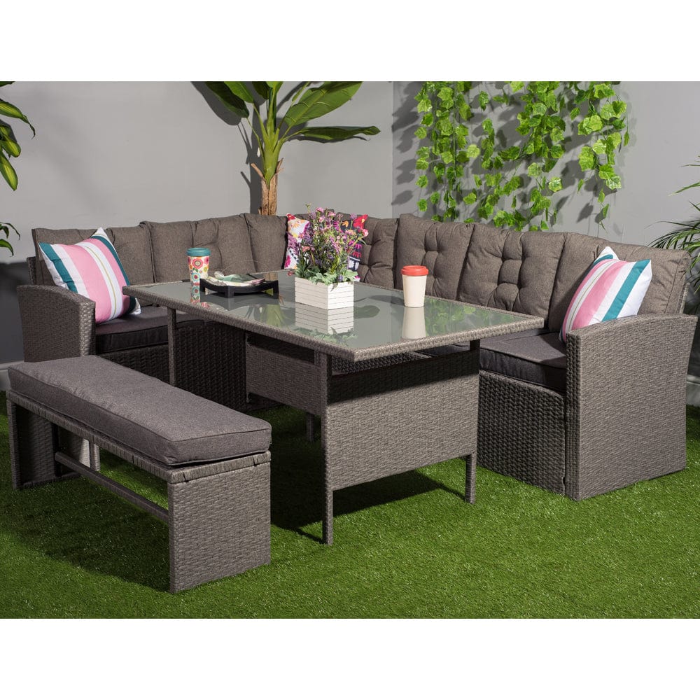 Rosen Dark Grey 8 Seater Rattan Corner Garden Sofa Set, Garden Furniture, Furniture Maxi, Furniture Maxi