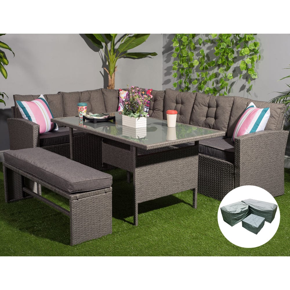 Rosen Dark Grey 8 Seater Rattan Corner Garden Sofa Set, Garden Furniture, Furniture Maxi, Furniture Maxi