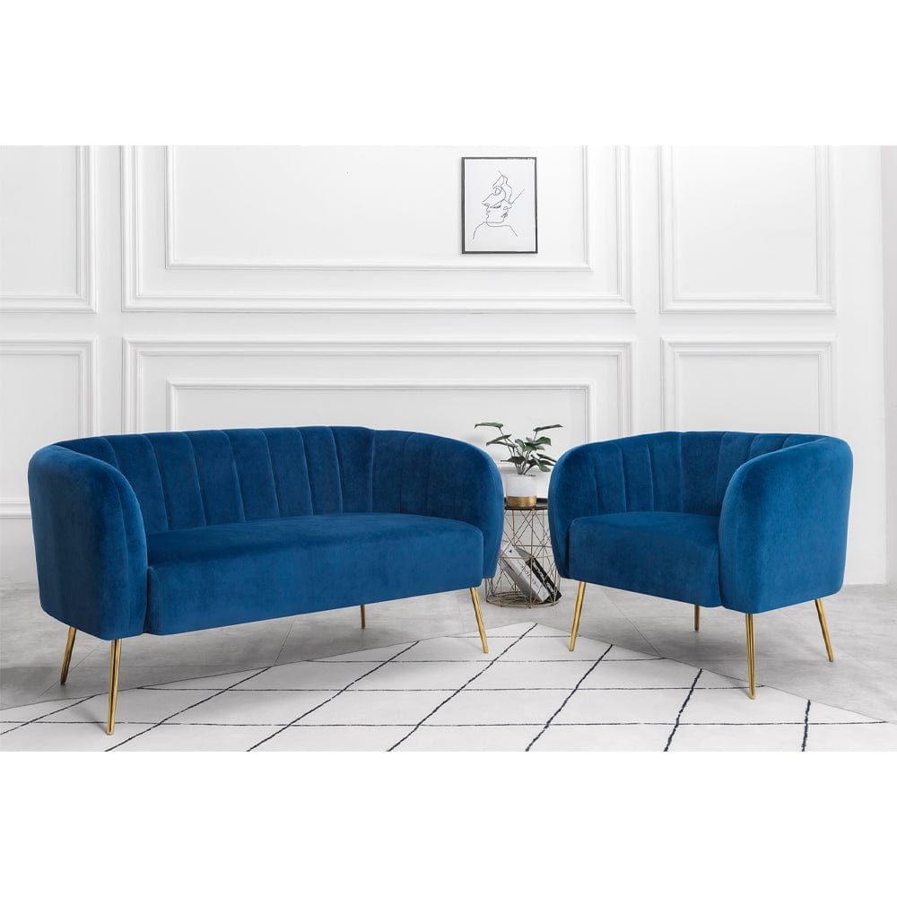 Russell Velvet Two Seater Sofa In Blue - Furniture Maxi