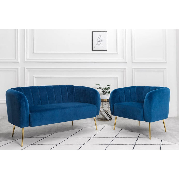 Russell Velvet Two Seater Sofa In Blue - Furniture Maxi