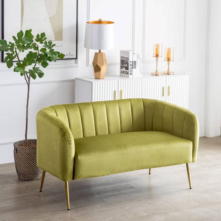 Russell Velvet Two Seater Sofa In Moss Green