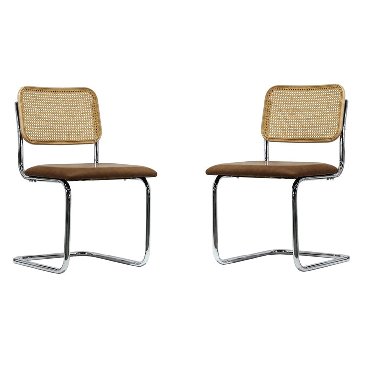 Set Of 2 Boho PU & Rattan Dining Chairs